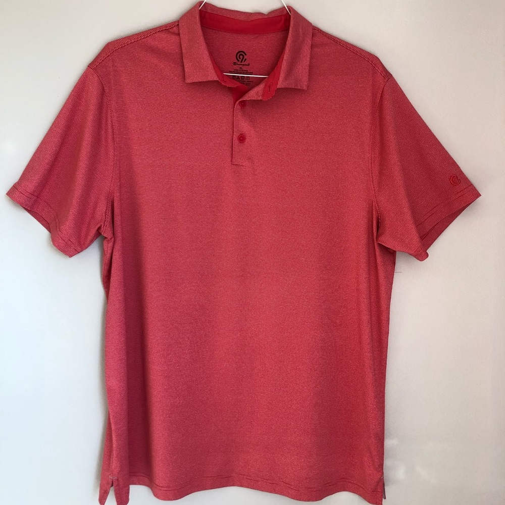 Champion Men’s Coral Red Striped Polo Shirt, size Extra Large